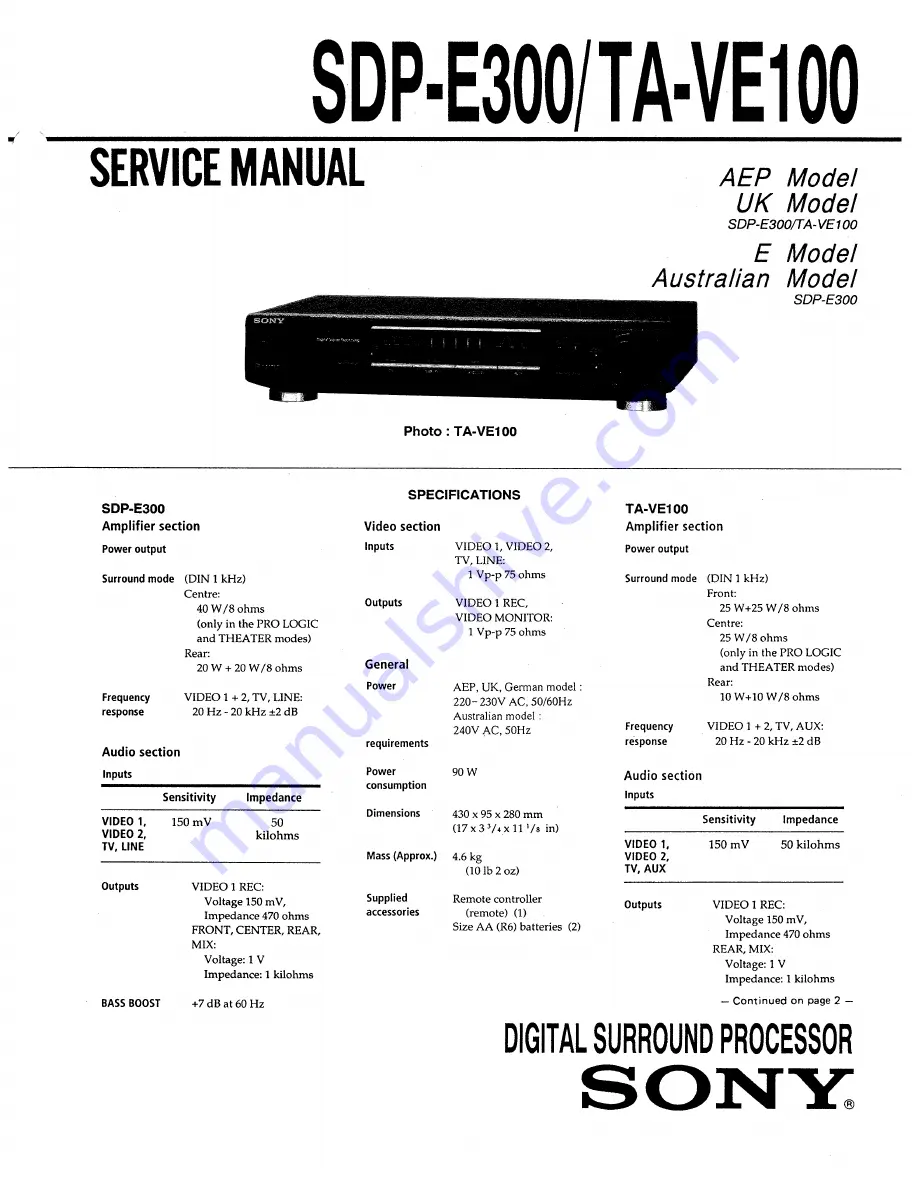 Sony SDP-E300 Service Manual Download Page 1