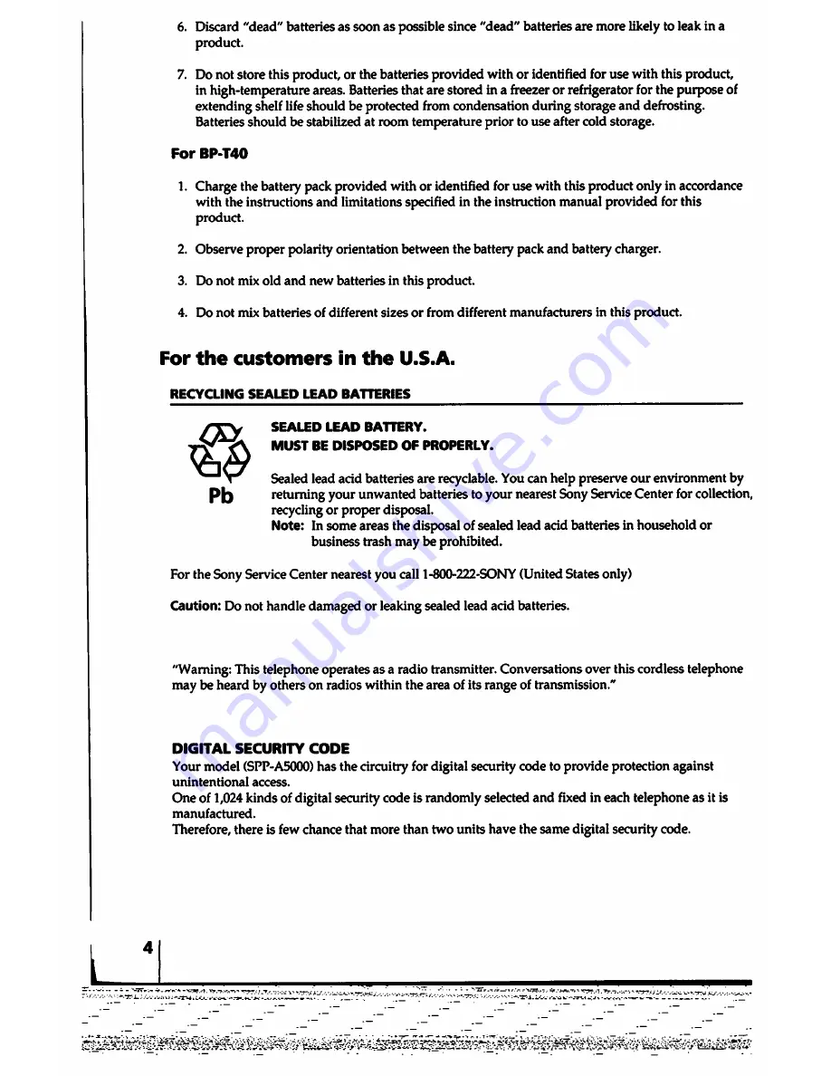 Sony SPP-A5000 Operating Instructions Manual Download Page 4