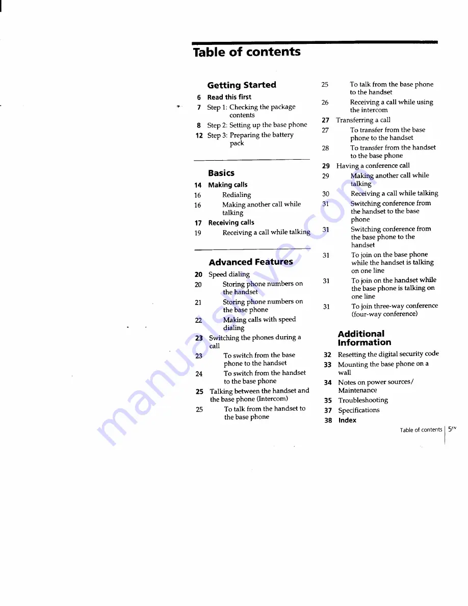 Sony SPP-M502 - Cordless Telephone Operating Instructions Manual Download Page 5