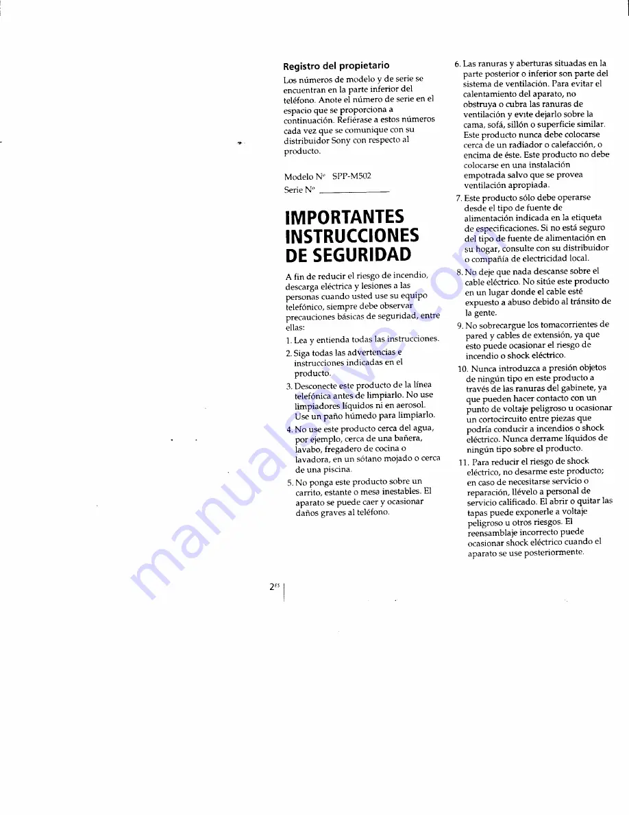 Sony SPP-M502 - Cordless Telephone Operating Instructions Manual Download Page 40