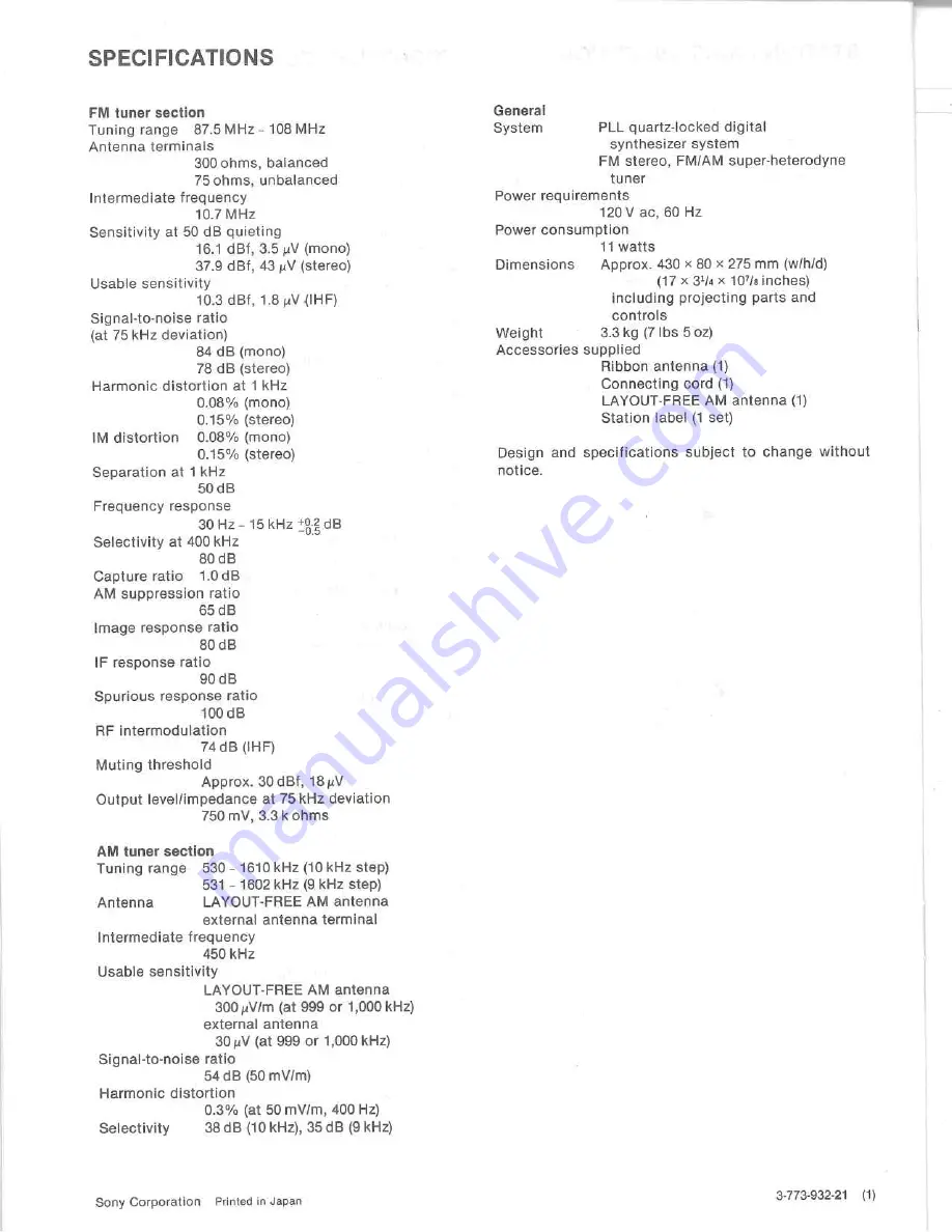 Sony ST-JX410 - Fm/am Tuner Operating Instructions Manual Download Page 12