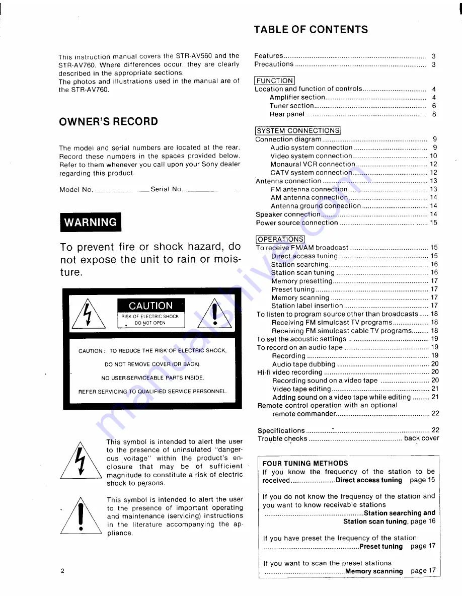 Sony STR-AV560 Operating Instructions Manual Download Page 2