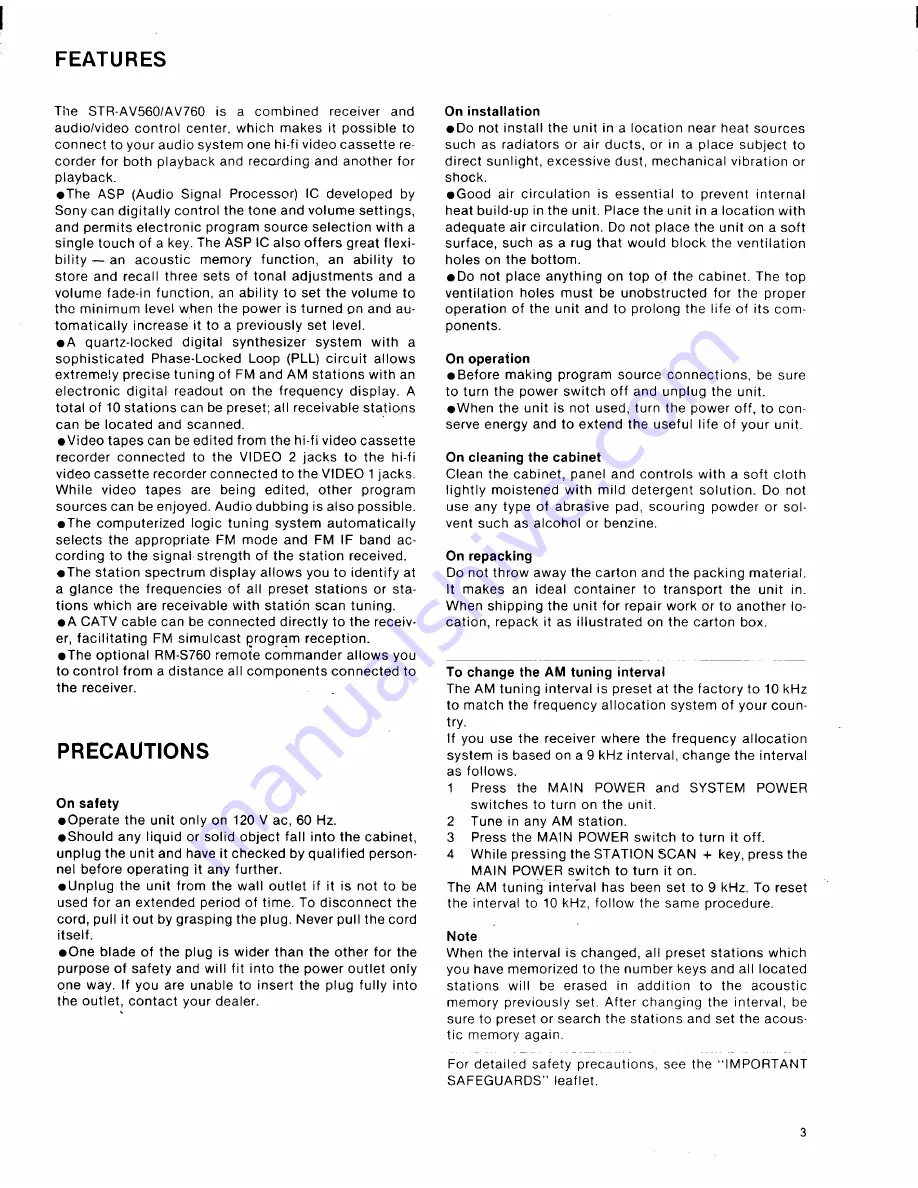 Sony STR-AV560 Operating Instructions Manual Download Page 3