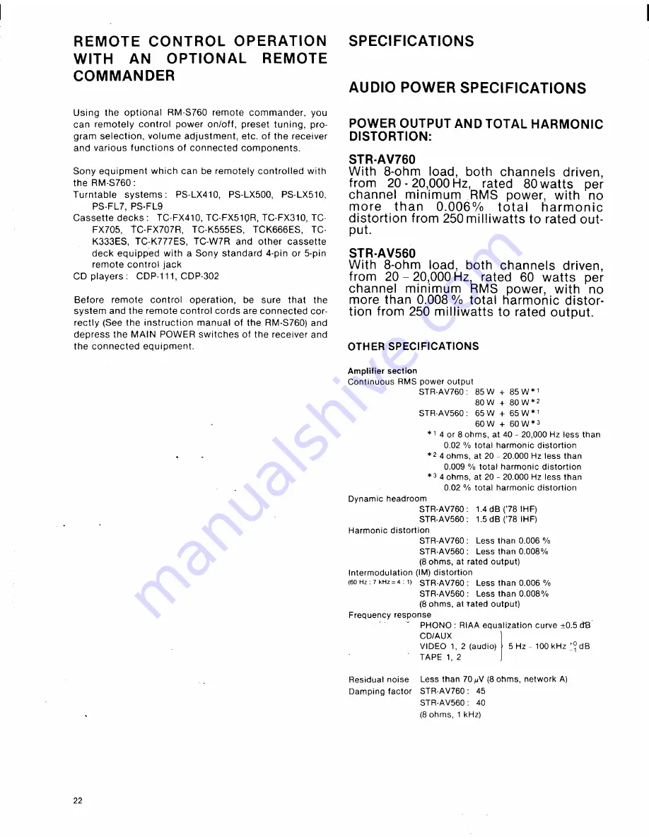 Sony STR-AV560 Operating Instructions Manual Download Page 22