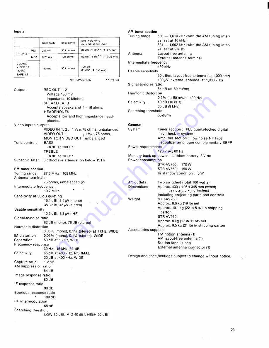 Sony STR-AV560 Operating Instructions Manual Download Page 23