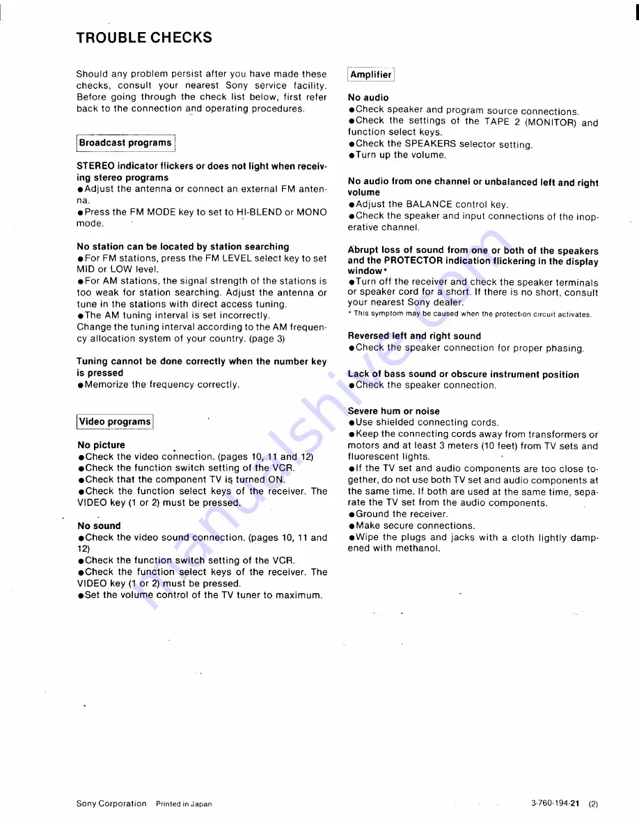 Sony STR-AV560 Operating Instructions Manual Download Page 24