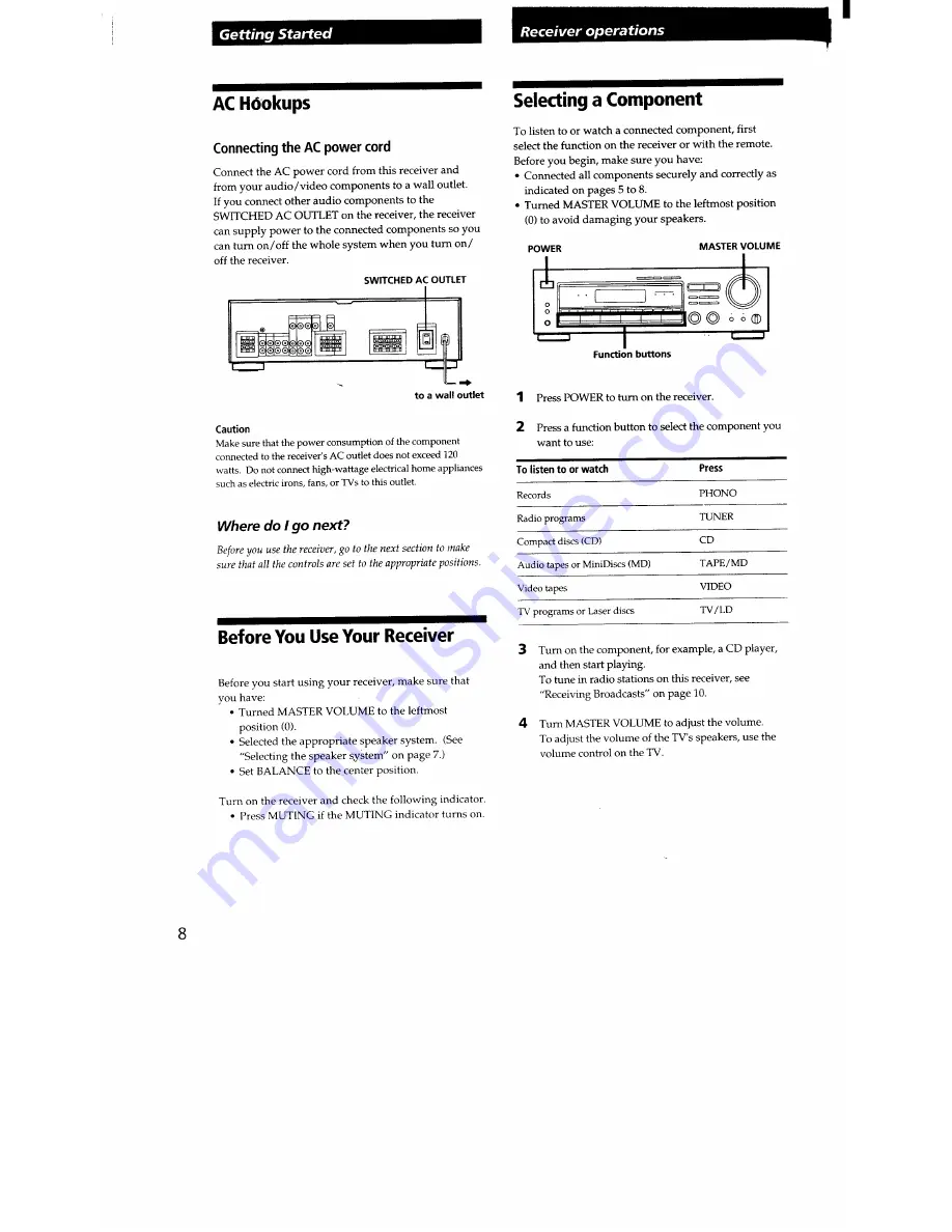 Sony STR-D565 Operating Instructions Manual Download Page 8