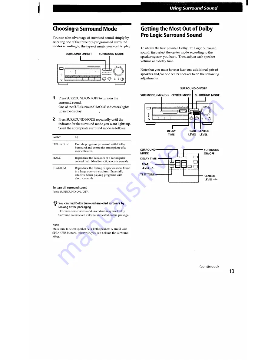 Sony STR-D565 Operating Instructions Manual Download Page 13