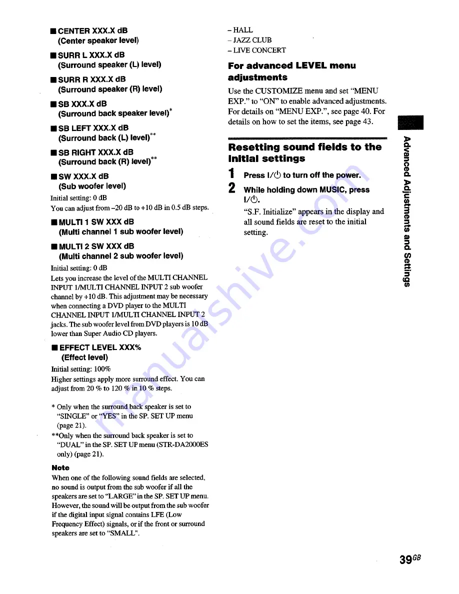 Sony STR-DA2000ES - Fm Stereo/fm-am Receiver Operating Instructions Manual Download Page 39