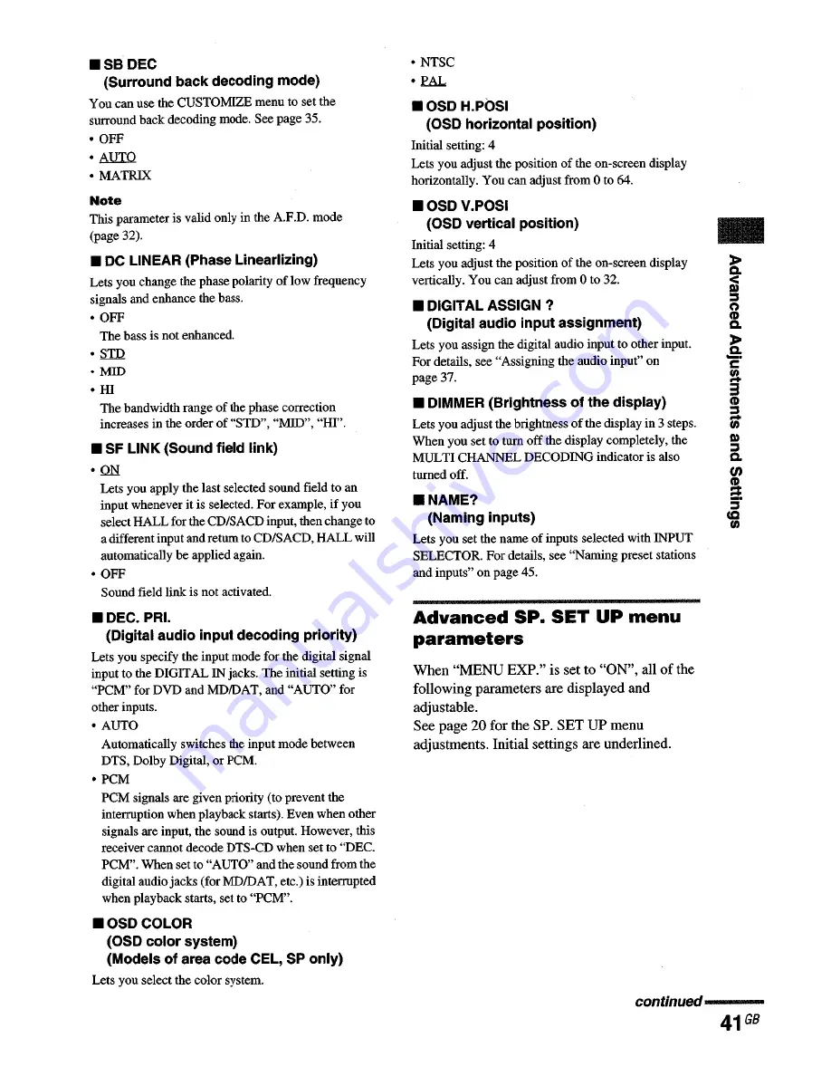 Sony STR-DA2000ES - Fm Stereo/fm-am Receiver Operating Instructions Manual Download Page 41