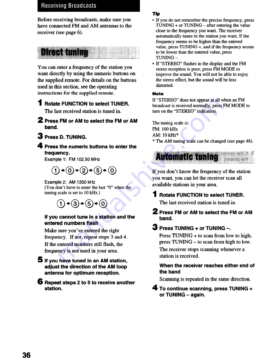 Sony STR-DE1075 - Fm Stereo/fm-am Receiver Operating Instructions Manual Download Page 36