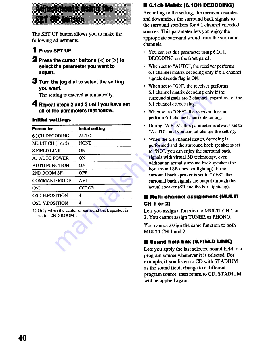 Sony STR-DE1075 - Fm Stereo/fm-am Receiver Operating Instructions Manual Download Page 40