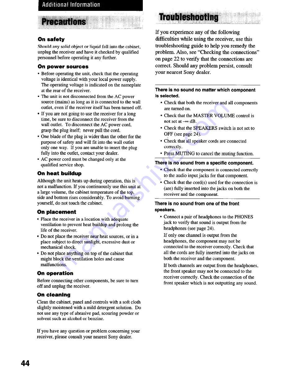 Sony STR-DE1075 - Fm Stereo/fm-am Receiver Operating Instructions Manual Download Page 44