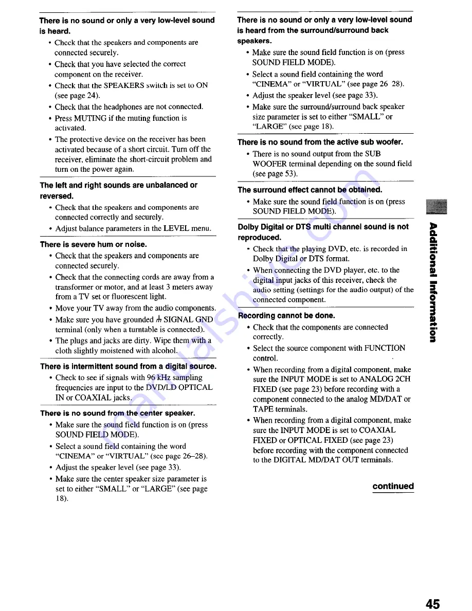 Sony STR-DE1075 - Fm Stereo/fm-am Receiver Operating Instructions Manual Download Page 45