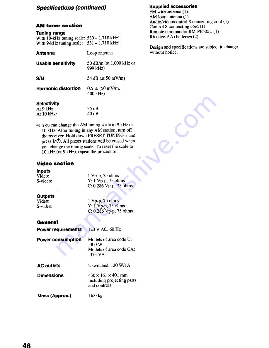 Sony STR-DE1075 - Fm Stereo/fm-am Receiver Operating Instructions Manual Download Page 48