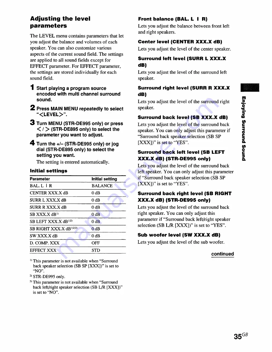 Sony STR-DE895 - Fm Stereo/fm-am Receiver Operating Instructions Manual Download Page 35