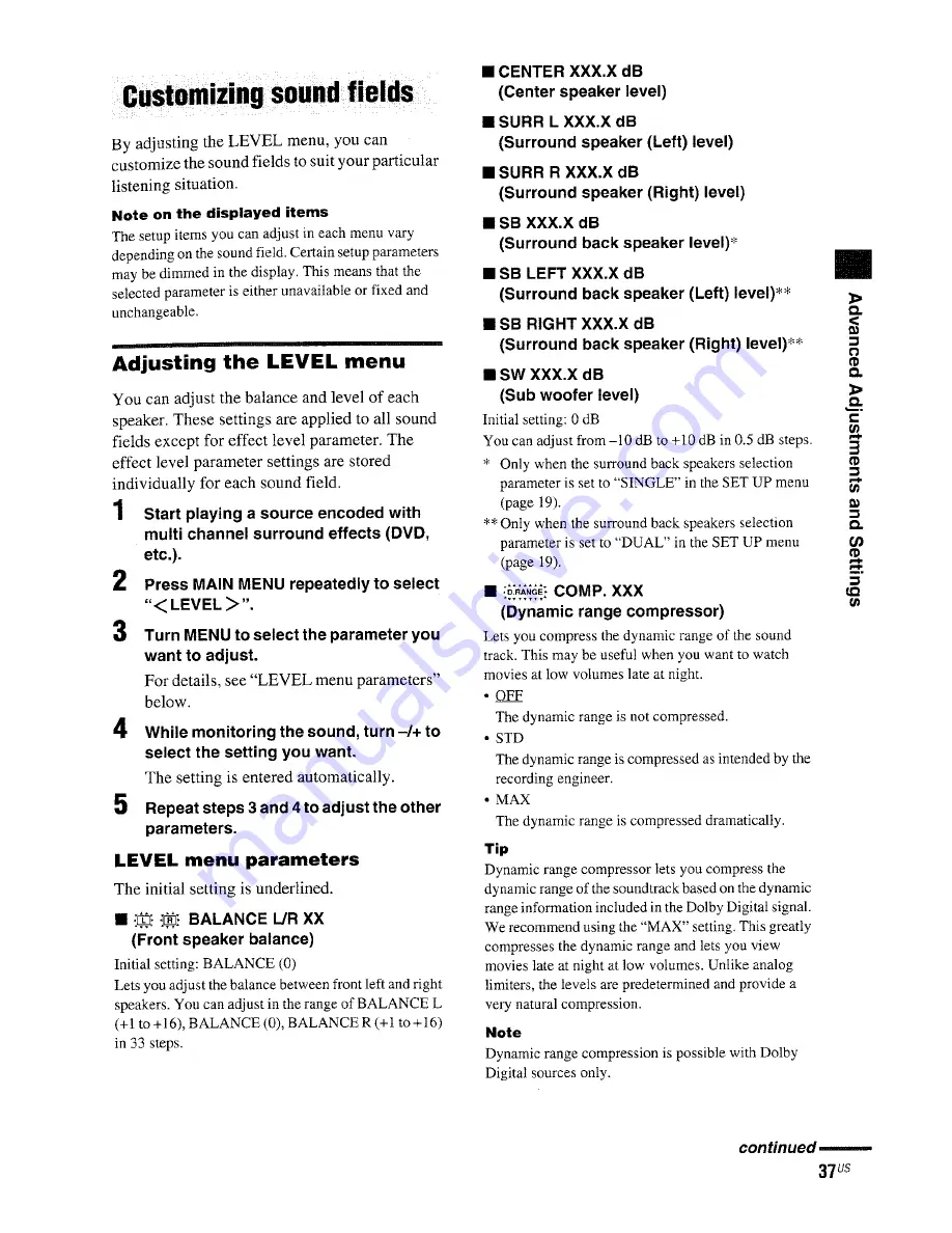 Sony STR-DE997 - Fm Stereo/fm-am Receiver Operating Instructions Manual Download Page 37