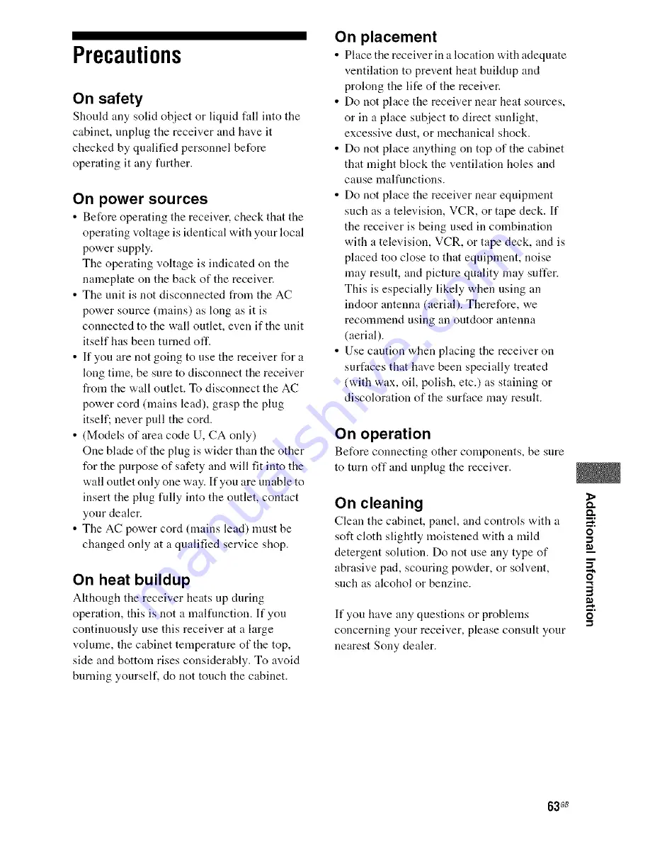 Sony STR-DG510 Operating Instructions Manual Download Page 63