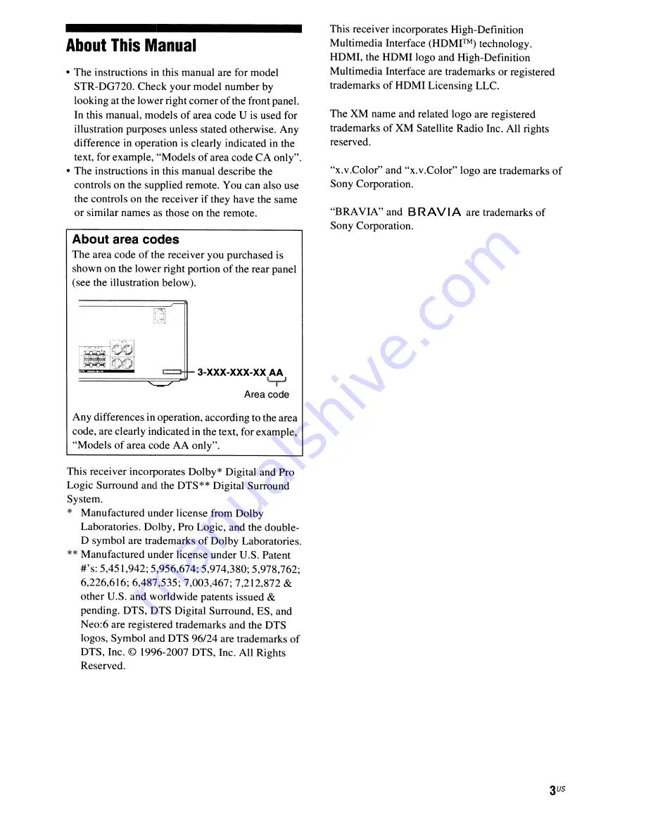 Sony STR-DG720 Operating Instructions Manual Download Page 3