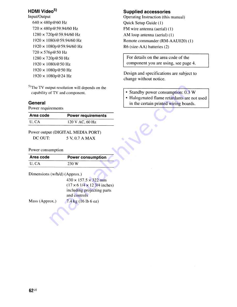 Sony STR-DH500 Operating Instructions Manual Download Page 62