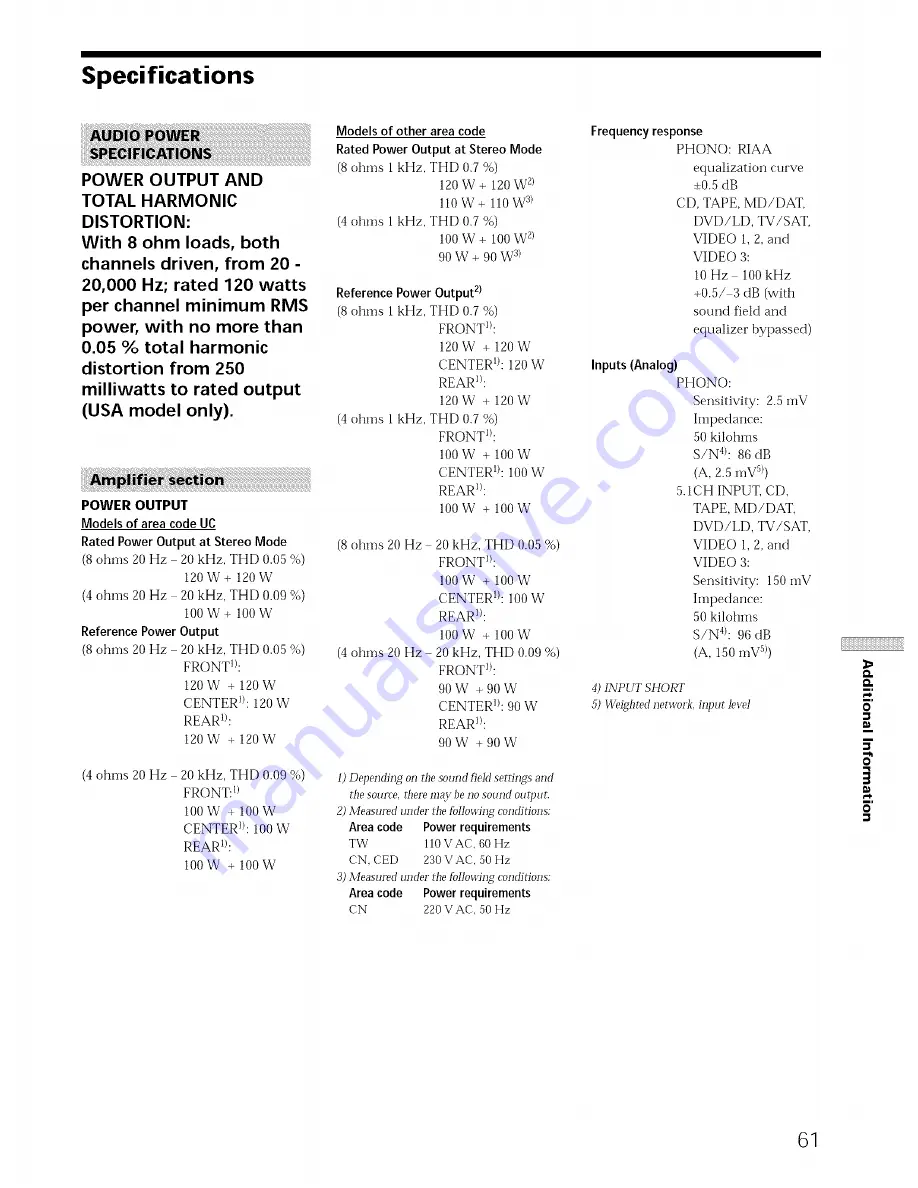 Sony STR-V555ES - Fm Stereo/fm-am Receiver Operating Instructions Manual Download Page 61