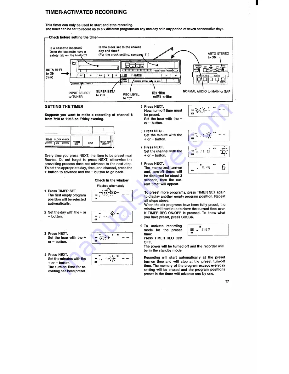 Sony Super Beta Hi-Fi SL-HF400 Operating Instructions Manual Download Page 17