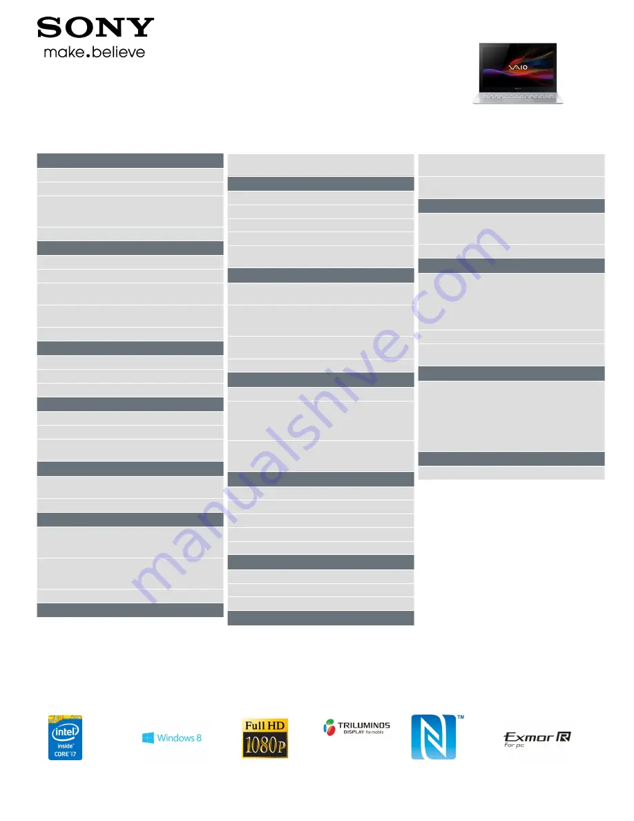 Sony SVP11216PXS Service And Warranty Information Download Page 1