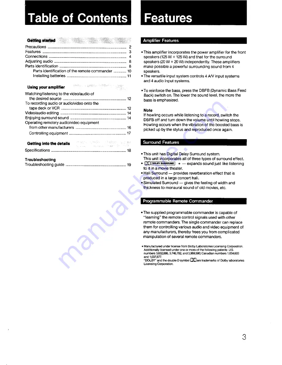 Sony TA-AV490 Operating Instructions Manual Download Page 3