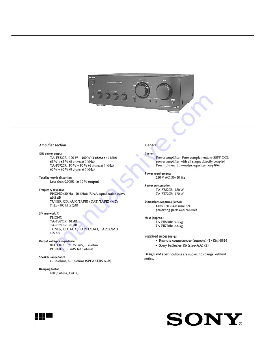 Sony TA-FB720R Service Manual Download Page 1