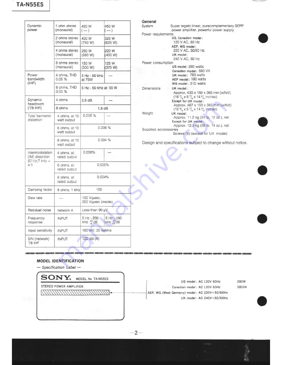 Sony TA-N55ES Service Manual Download Page 2