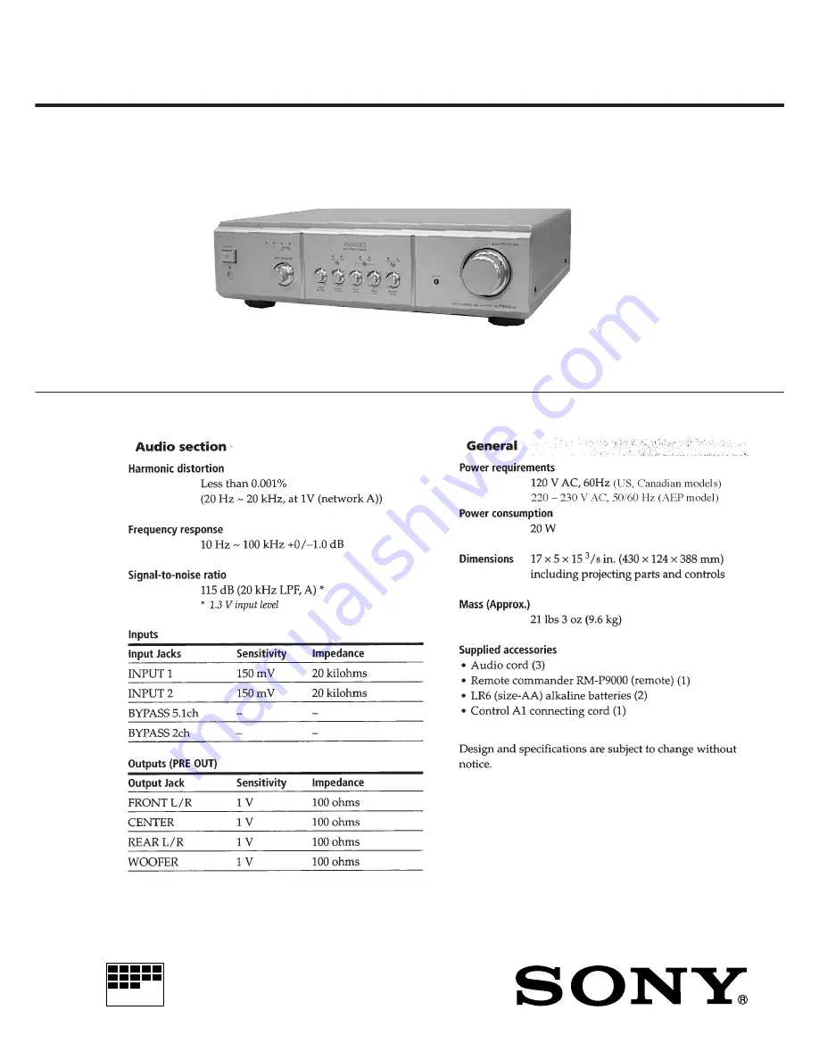 Sony TA-P9000ES - Amplifier Service Manual Download Page 1