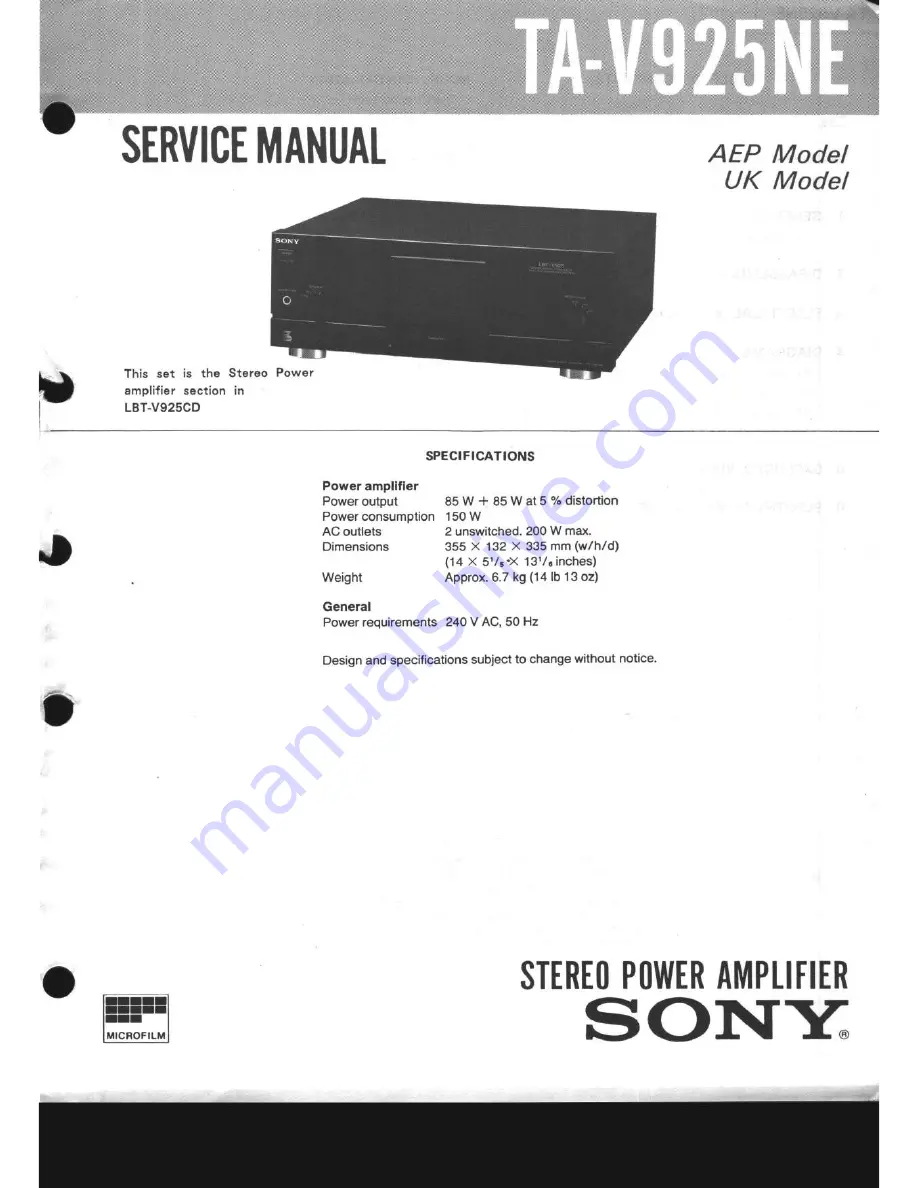 Sony TA-V925NE Service Manual Download Page 1