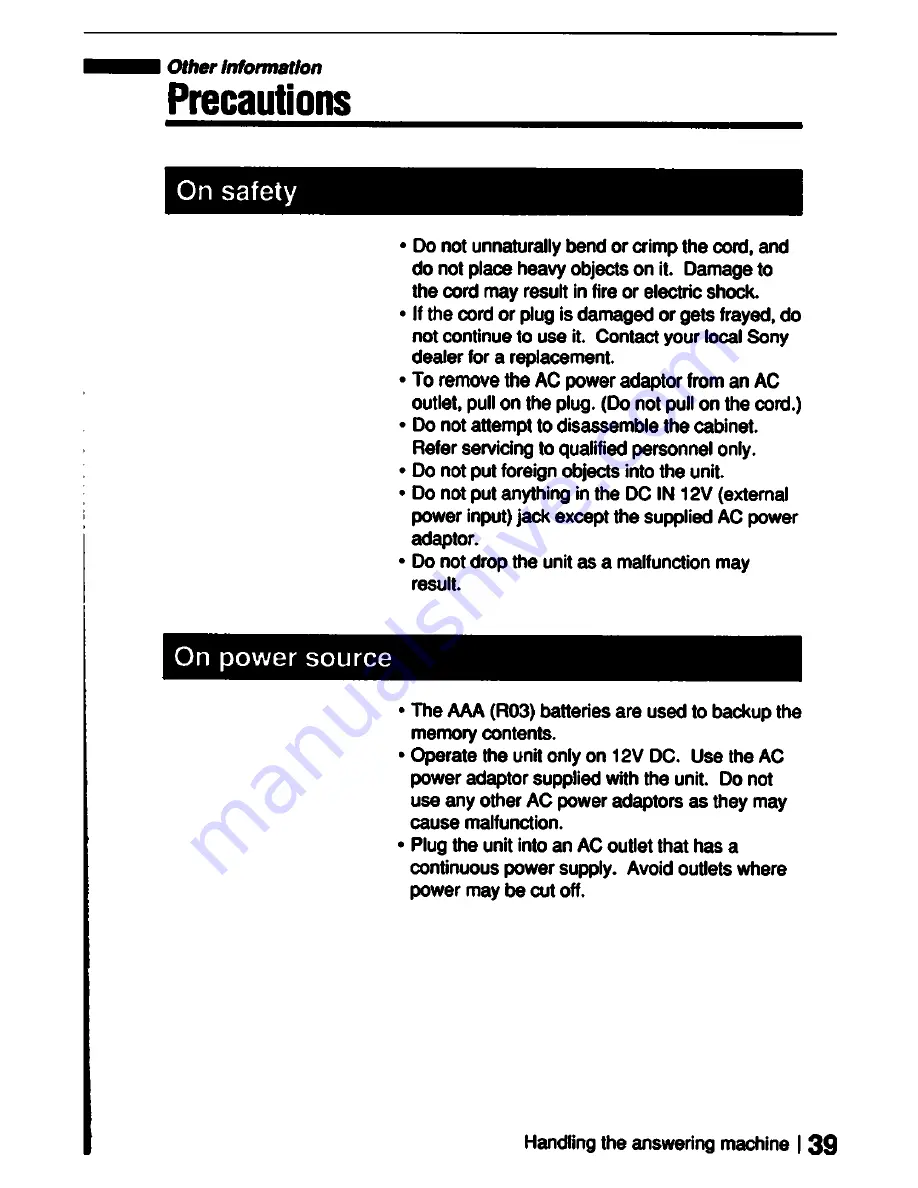 Sony TAM-1000 Operating Instructions Manual Download Page 39