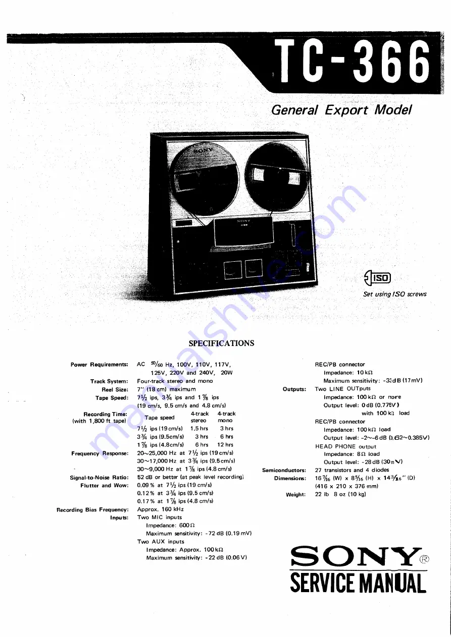 Sony TC-366 Service Manual Download Page 1