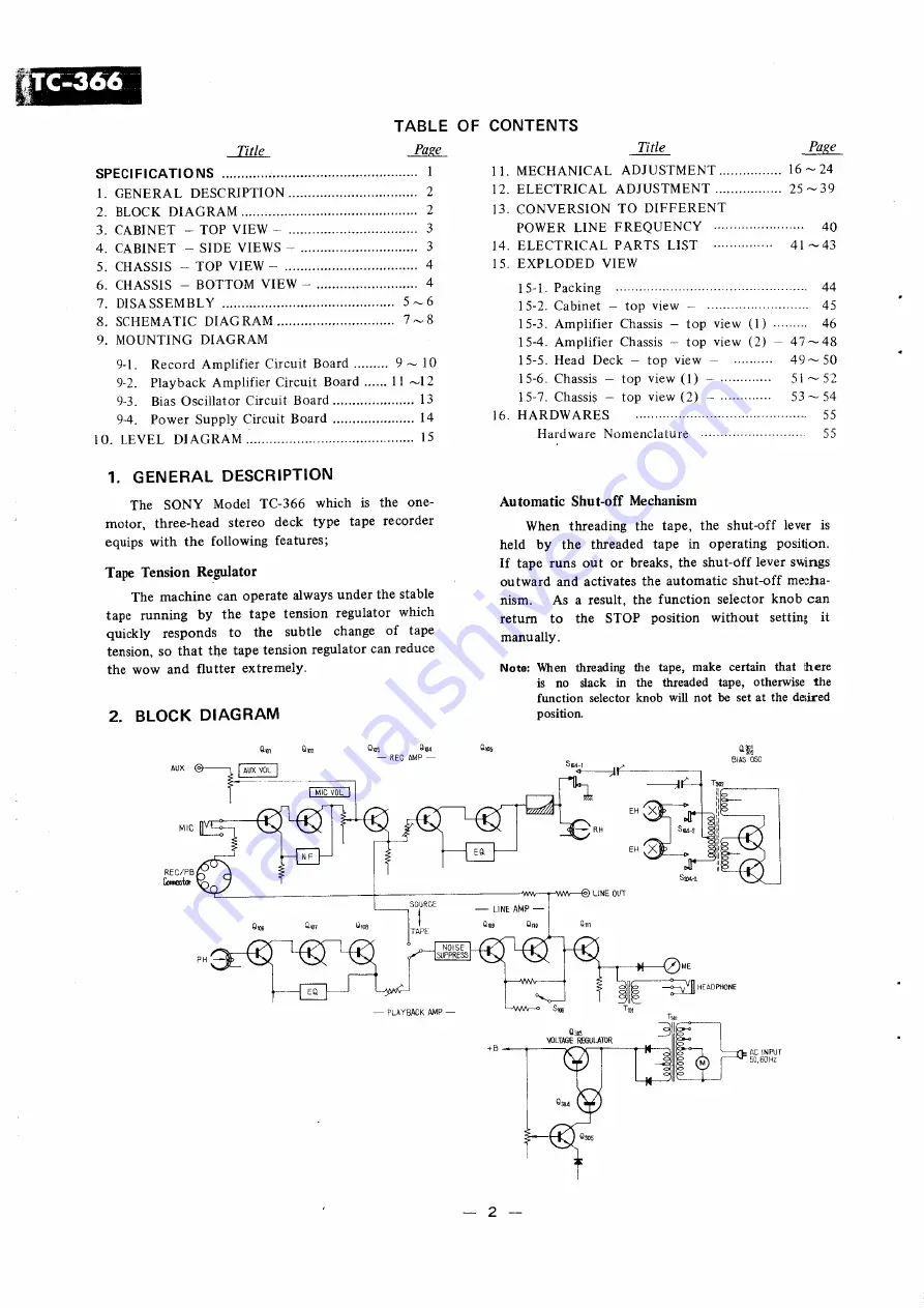 Sony TC-366 Service Manual Download Page 2