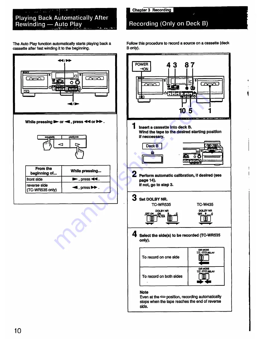 Sony TC-W435 Operating Instructions Manual Download Page 10