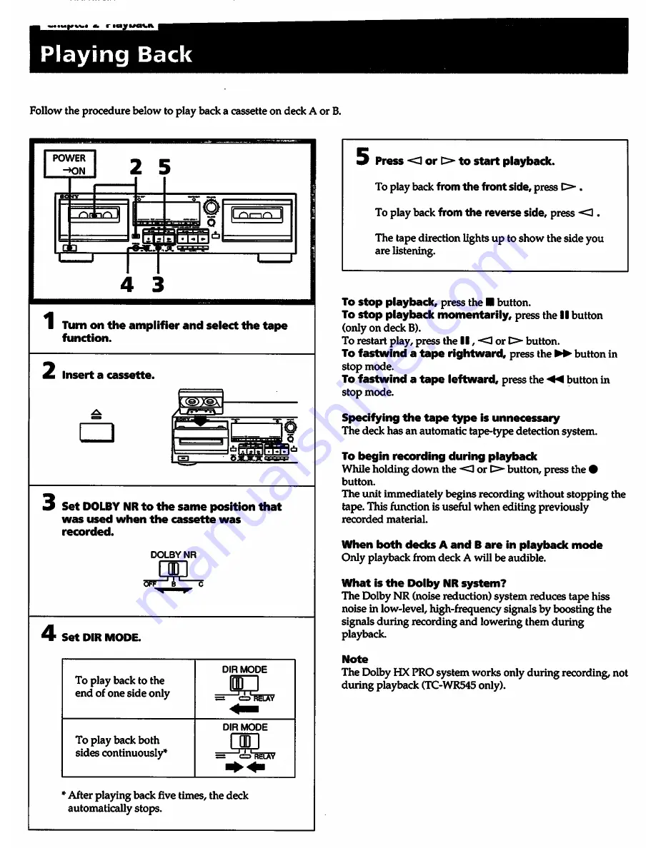 Sony TC-WR545 Primary Operating Instructions Manual Download Page 7