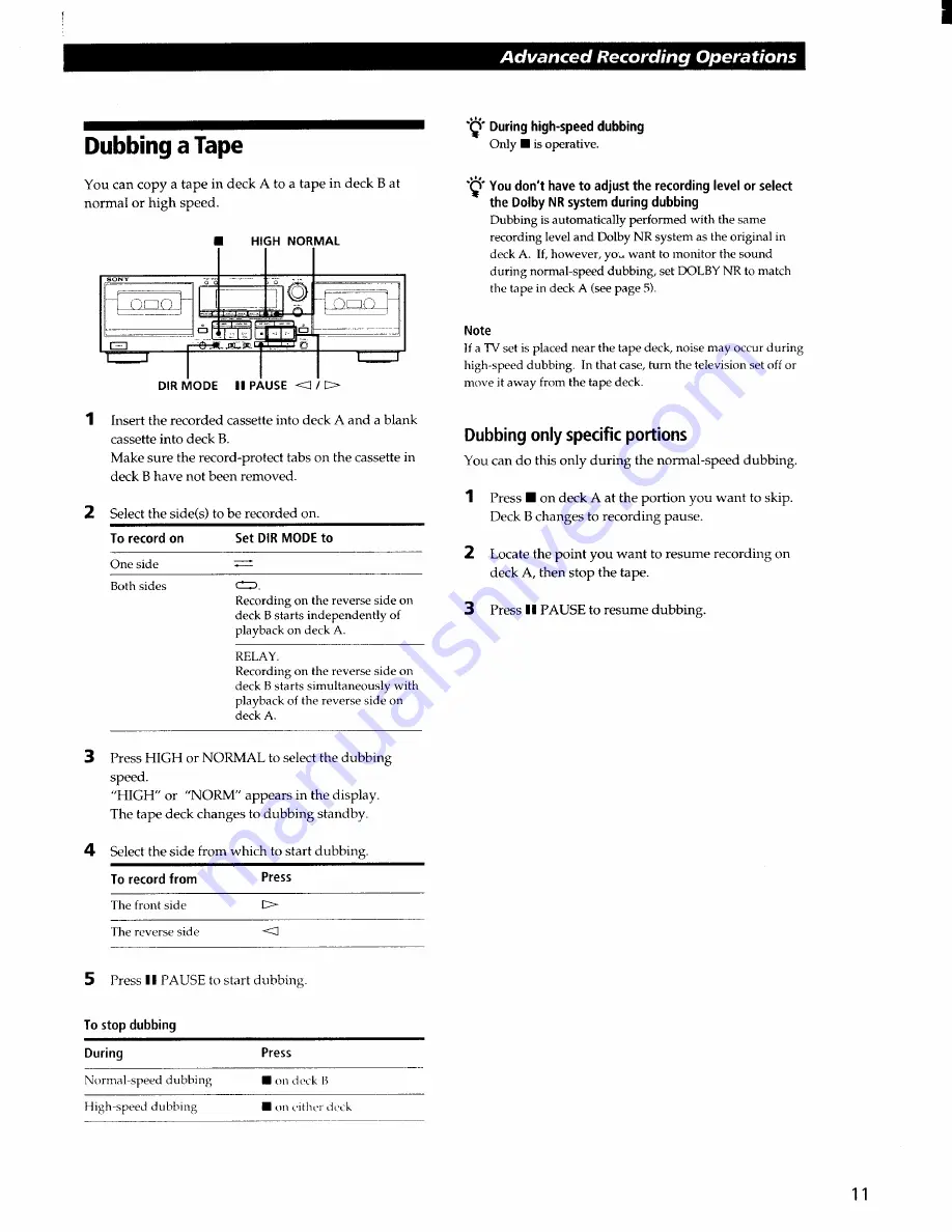 Sony TC-WR565 - Cassette Deck Operating Instructions Manual Download Page 11