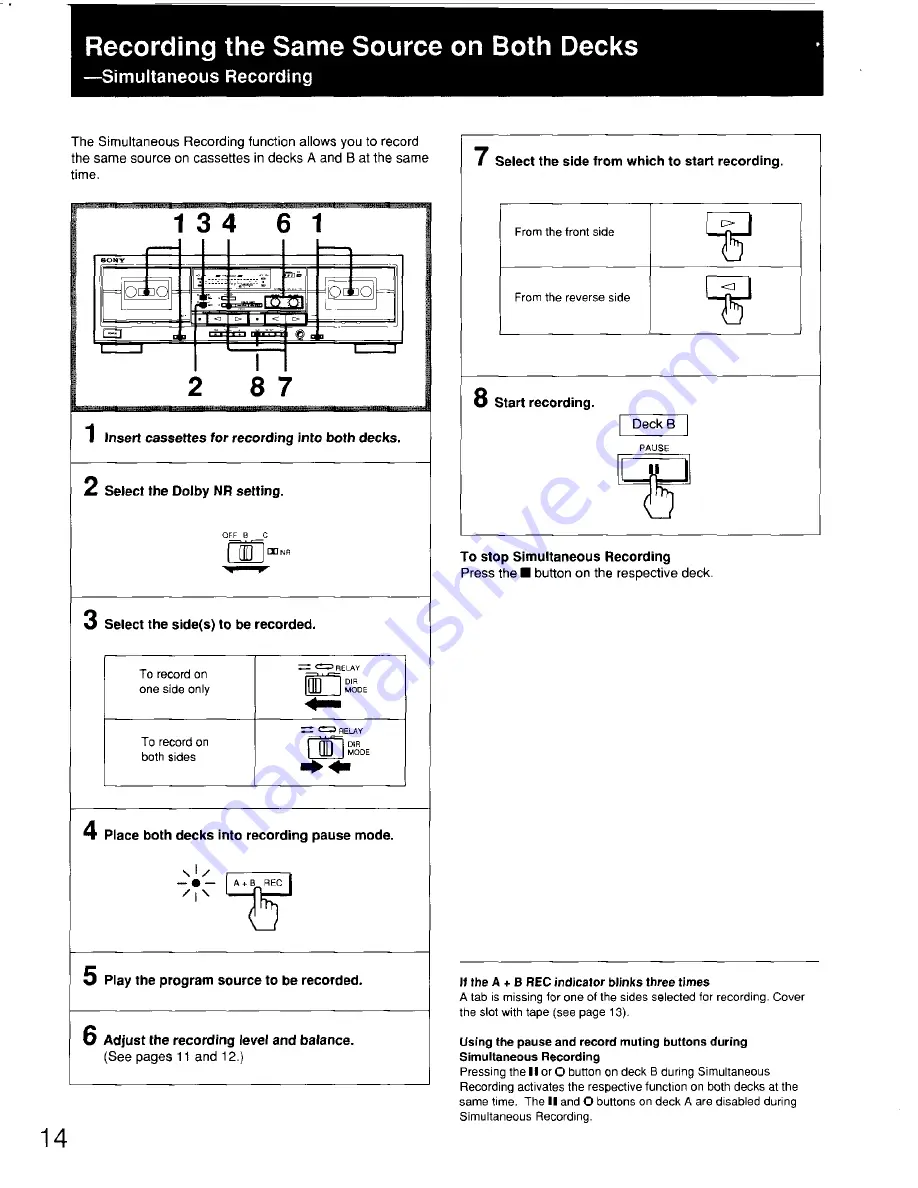 Sony TC-WR670 Operating Instructions Manual Download Page 14