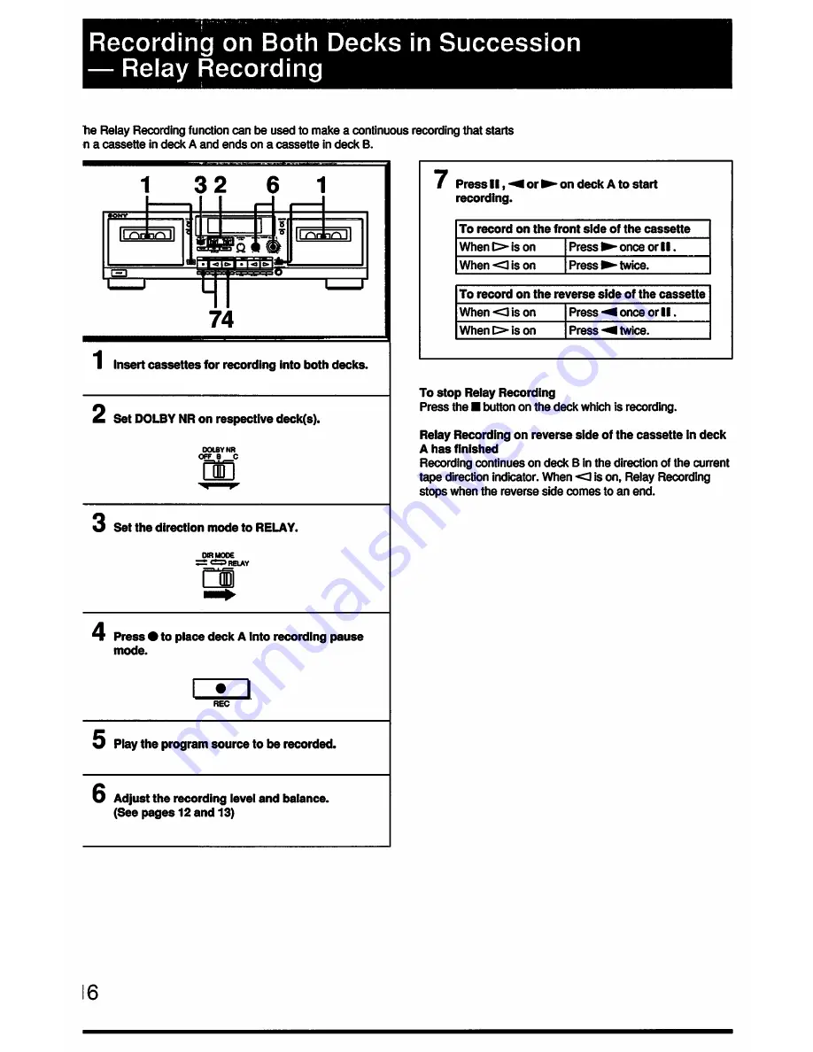 Sony TC-WR690 Operating Instructions Manual Download Page 16