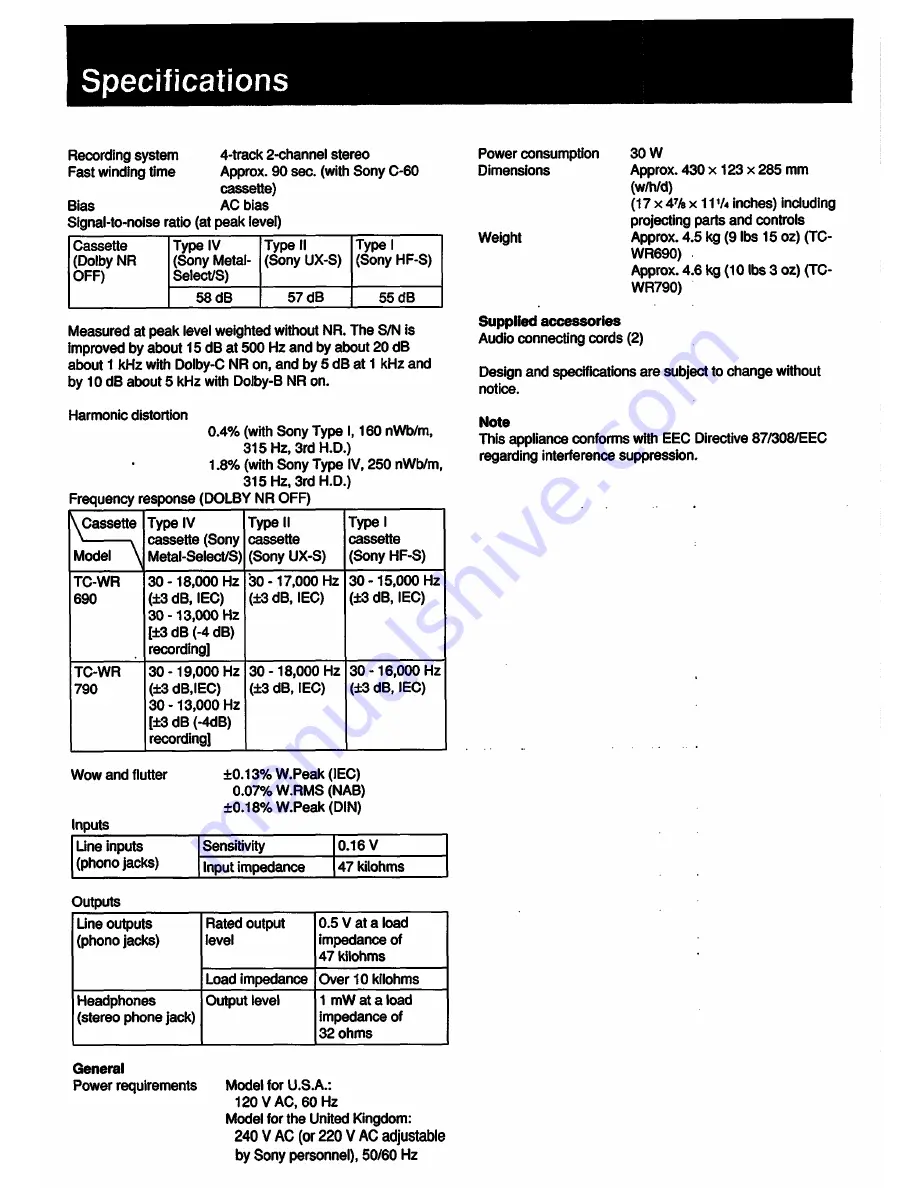 Sony TC-WR690 Operating Instructions Manual Download Page 21