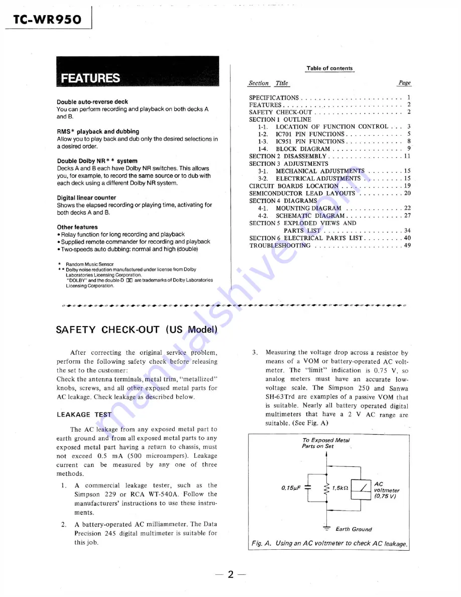 Sony TC-WR950 Service Manual Download Page 2