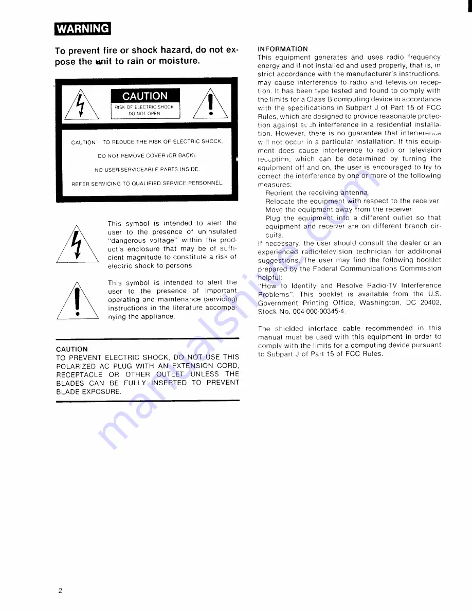 Sony Trinitron KV-20XBR Operating Instructions Manual Download Page 2