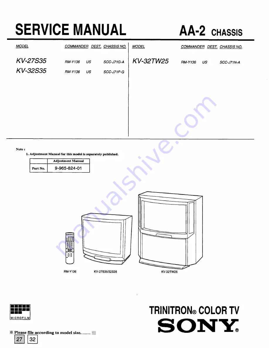 Sony Trinitron KV-27S35 Скачать руководство пользователя страница 1