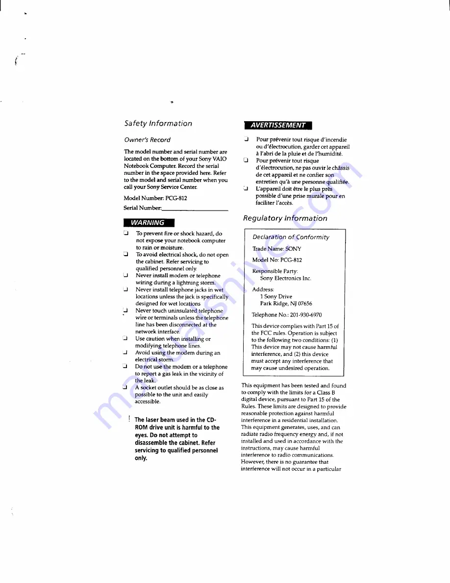 Sony VAIO PCG-812 User Manual Download Page 3