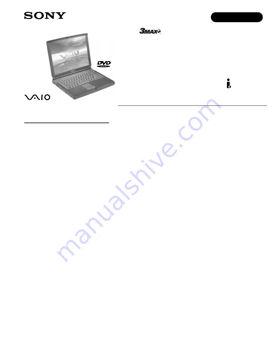 Sony VAIO PCG-F270 Specifications Download Page 1