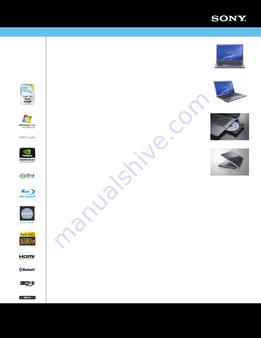 Sony VAIO VGN-AW390JEH Specifications Download Page 1