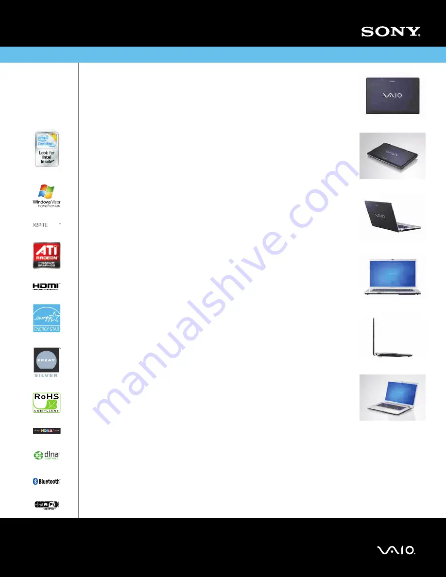 Sony VAIO VGN-FW490JAB Specifications Download Page 1