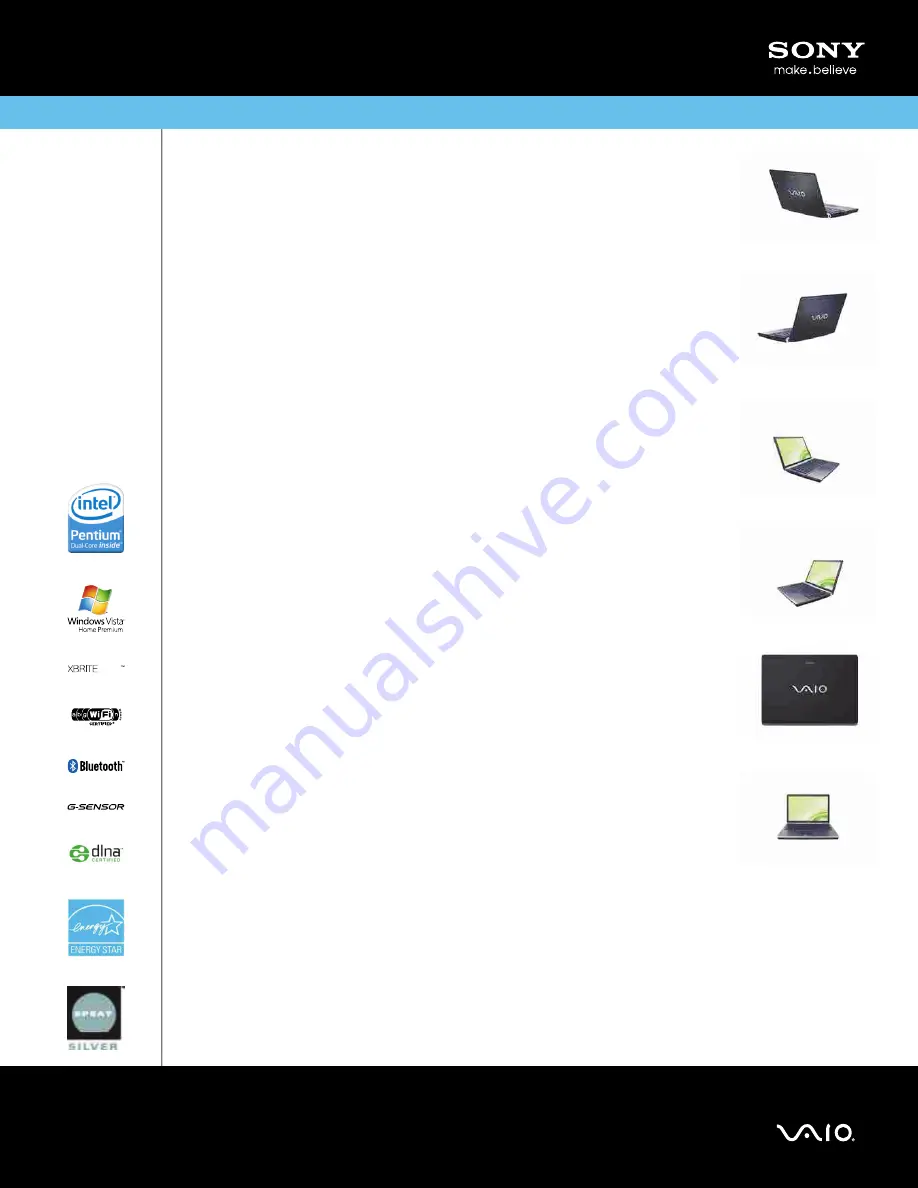 Sony VAIO VGN-SR290JVB Specifications Download Page 1