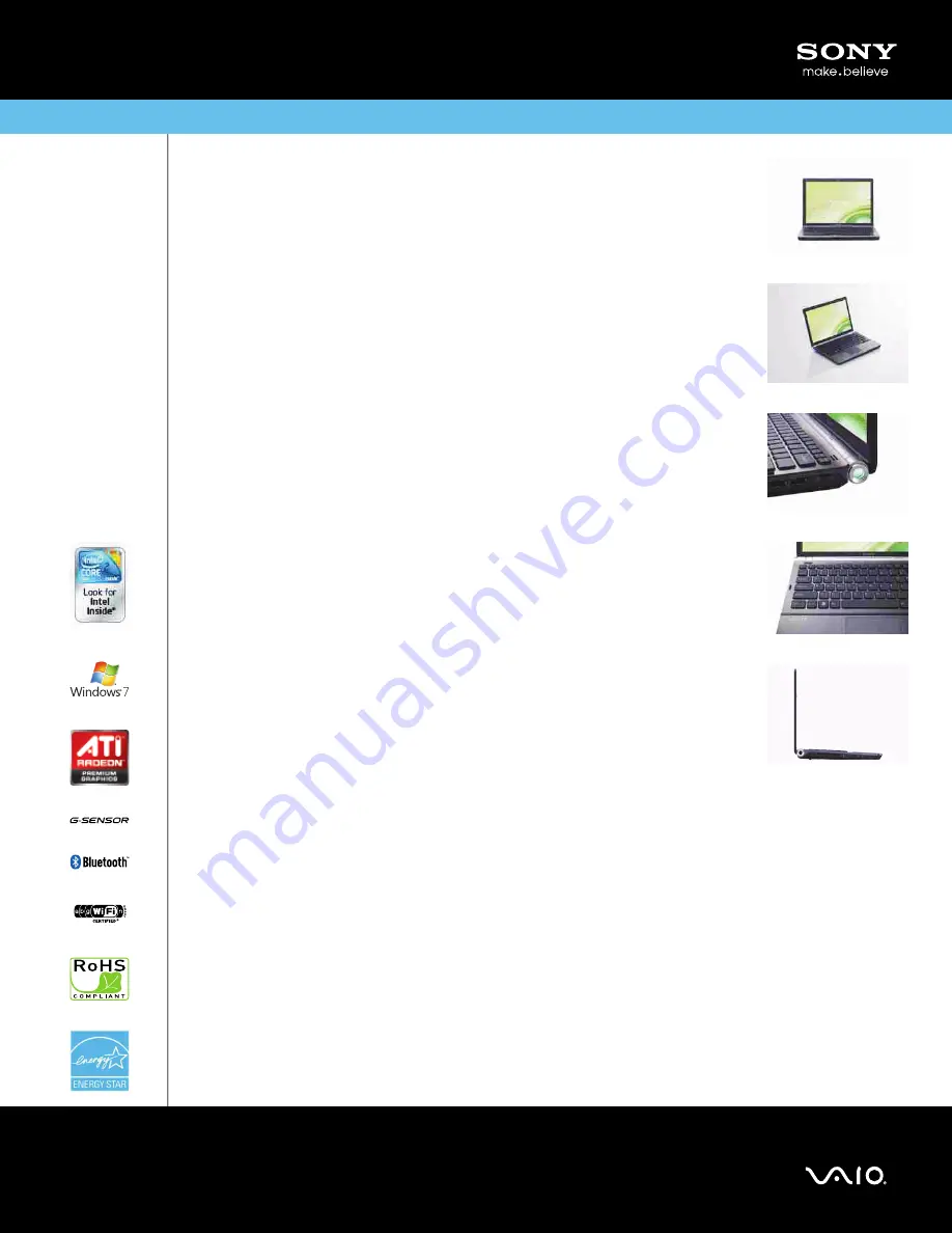 Sony VAIO VGN-SR590FGB Specifications Download Page 1